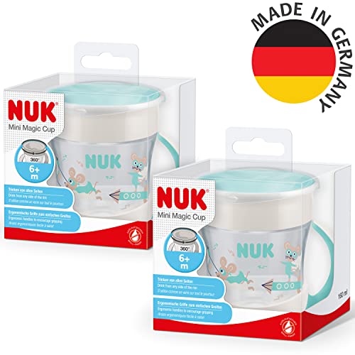NUK Mini Magic Cup Trinklernbecher | auslaufsicherer 360°-Trinkrand | ab 6 Monaten | praktische Griffe | BPA-frei | 160 ml | neutral | 2 Stück
