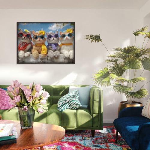 Rompecabezas Funny Cats para adultos, 1000 piezas, gatitos lindos con flores de primavera y gafas de sol, rompecabezas difíciles de animales acogedores de Larkipuzz para decorar paredes en el hogar miniatura 5