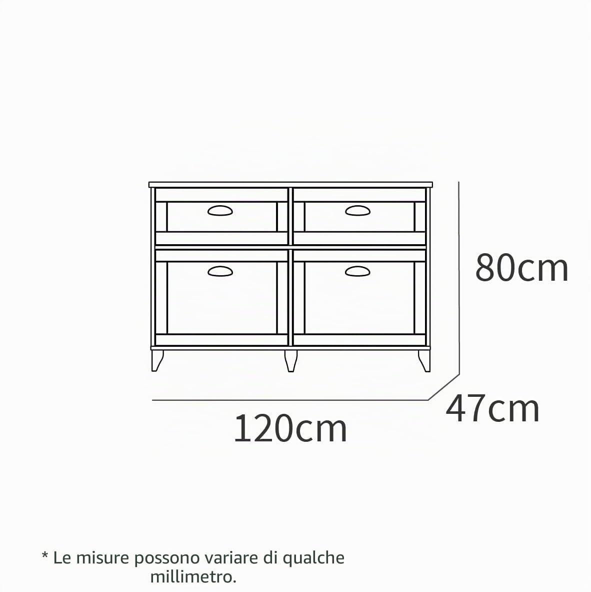 Muebles Pitarch | Mobile da bagno doppio, larghezza 120cm, con piedi, 2 cassetti a chiusura lenta, 2 porte, per lavabi da appoggio, Bianco e Rovere Cambrian, stile Vintage, modello Toscana