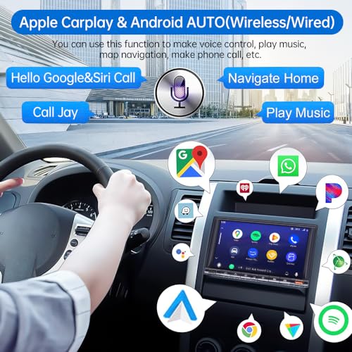 Zeminba 7 Inch Double Din Car Stereo for Wireless Carplay&Android Auto with Voice Control,Car Radio with HD Touch Screen Bluetooth5.2, AM/FM/Mirror Link/Backup Camera/SWC/AUX/MIC/DSP - Image 3