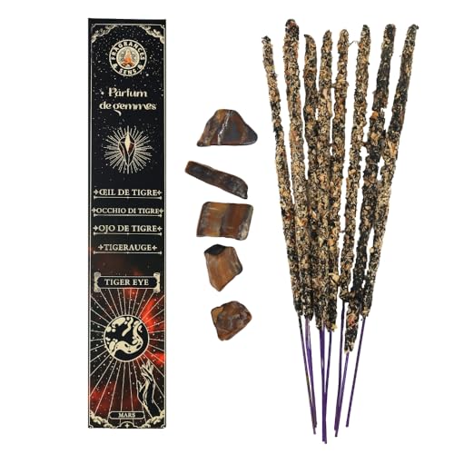 Frangrance & Sens - Incenso Bastoncini Naturali Vaniglia, Artigianali Fatti a Mano, Incluse Vere Pietre Occhio di Tigre, Lunga Durata (circa 75min), 20gr