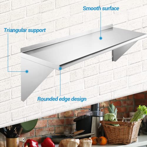 Chingoo Stainless Steel Shelf 12 X 48 Inch, 350 Lb Load Capacity, Commercial Wall Mount Stainless-Steel Shelves For Restaurant, Kitchen, Home & Hotel #TOP3