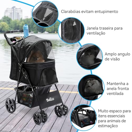 Carrinho de Passeio Carro Pet para Caes,Carrinho Transporte Viagem Pet Dobrável Berço Removível Cães