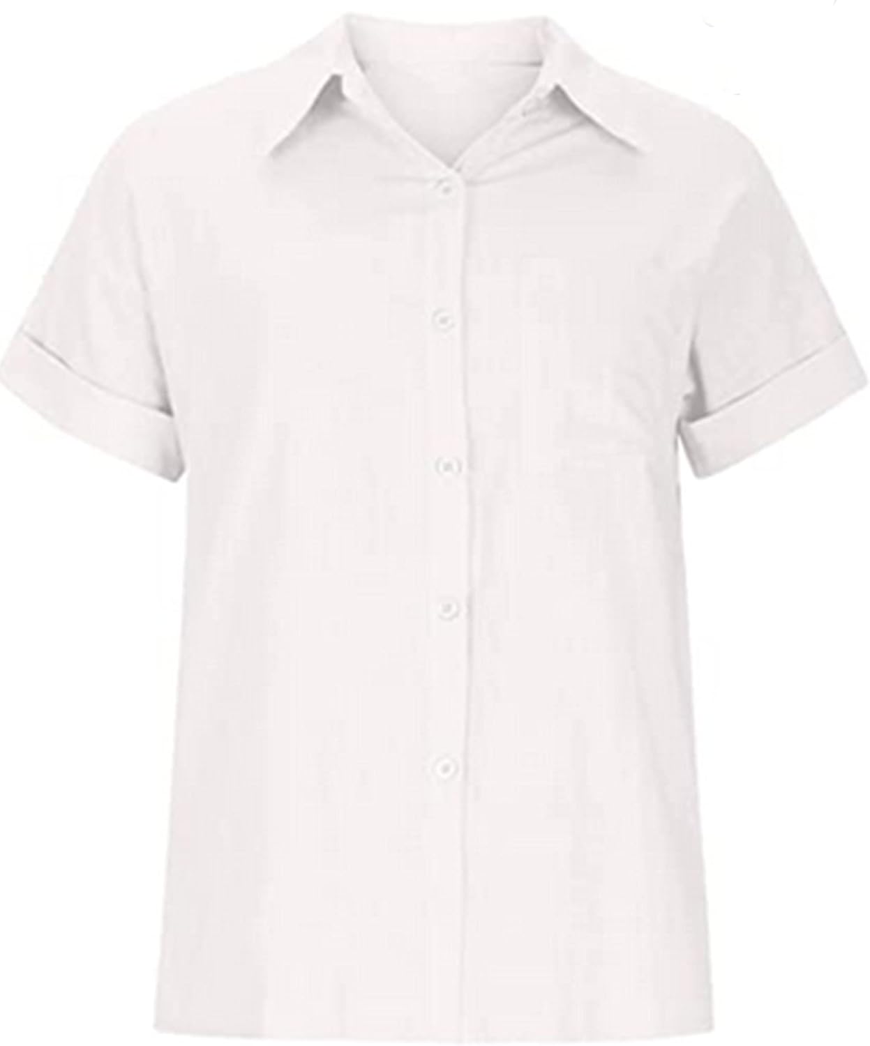 Womens Short Sleeve Cotton Button Down Up Shirt Collared V Neck Tops Shirts Blouses Dress for Women Western Wear - Image 6