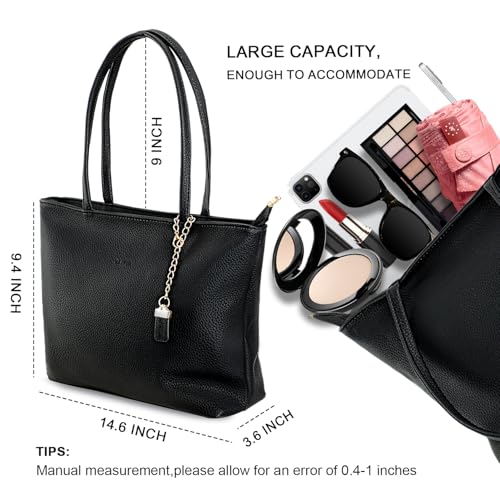 Bolso Tote para mujer con cierre, cuero suave y amplio miniatura 3