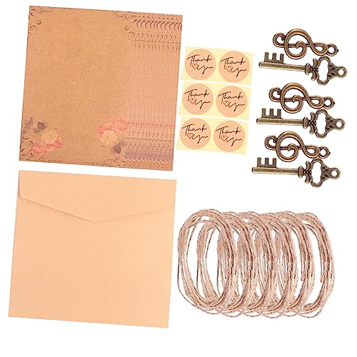 NUOBESTY Retro Style Kraft Paper Writing Paper Envelopes Set 6 Envelopes 24 Sheets Stickers
