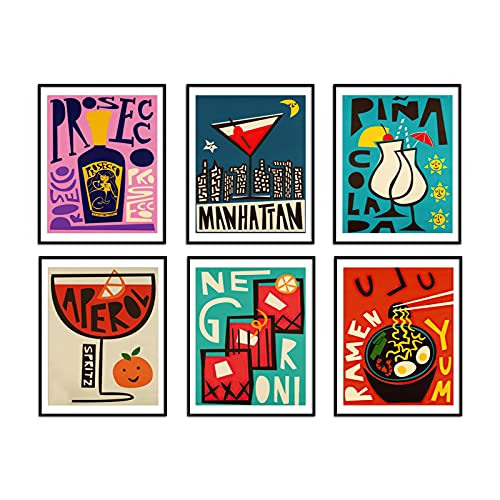 Teetac Abstract Wine Drinks Wall Art Canvas Prints Cute Cartoon Cocktail Juice Aesthetics Pictures Modern Family Rome Wall Decoration For Dining Room, 8 X 10In #TOP4