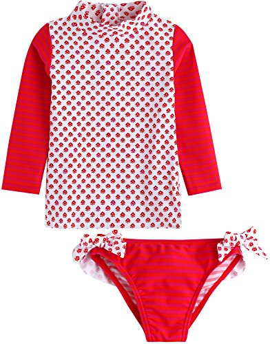Image of VAENAIT BABY Girls Rash Guard Swimsuit UPF 50+ Long Sleeve Toddler Bathing Suit Ribbon Stawberry Floral Fruit for 2~8Years