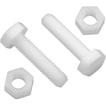 Piutouyar 20 Pair M6x25mm White Nylon Hex Bolts, Plastic Hex Nuts