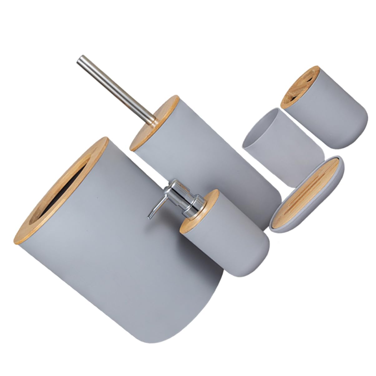 Baño de bambú set con jabonera de madera y vaso para cepillo de dientes moderno PRETYZOOM