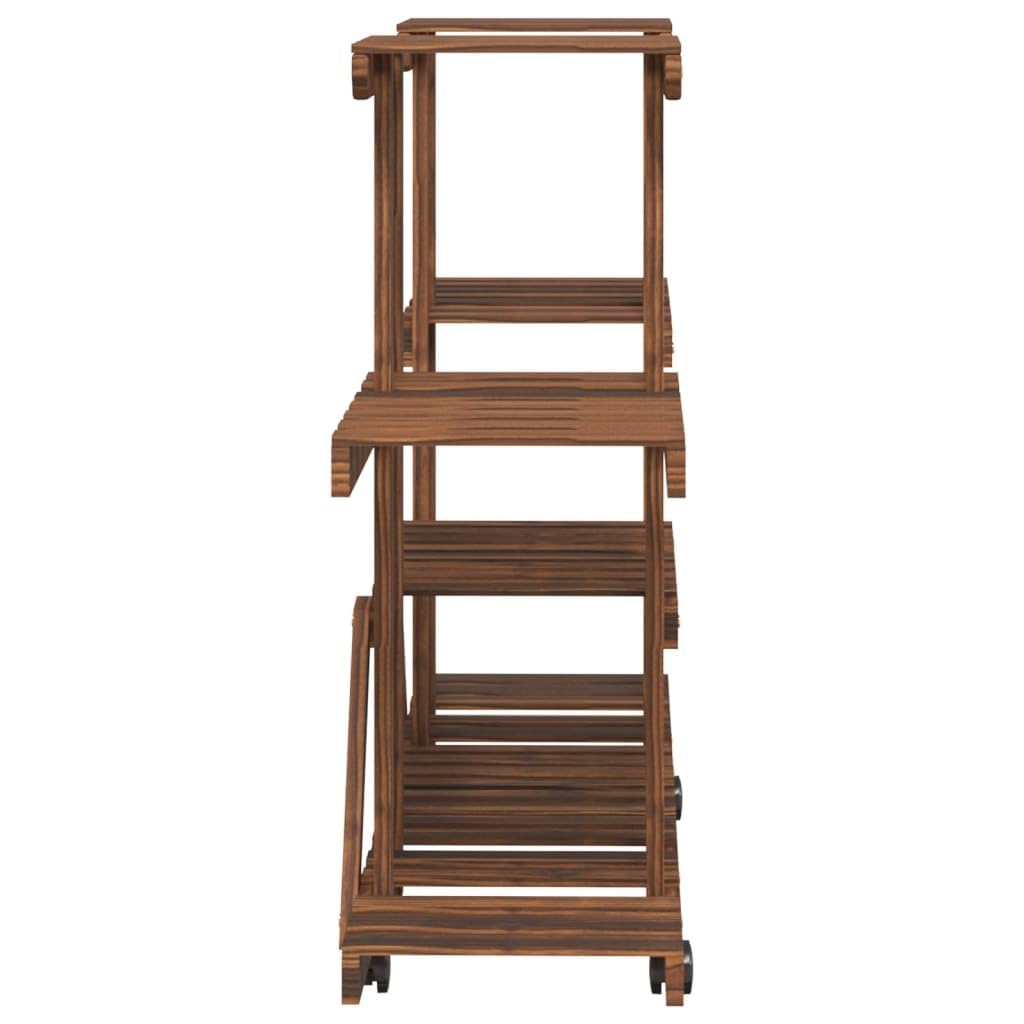 SYDE Supporto per fiori con ruote, in legno di abete, 110 x 25 x 78 cm | Carbonizzato artigianale, resistente all'umidità, ruote a 360 gradi, scaffale per piante e decorazione