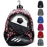 ZOEA Fußballtasche – Rucksack für Fußball, Basketball & Fußball & Volleyball mit Schuh & Ballfach (Camouflage Rot)