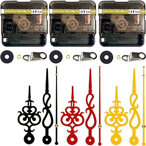 Image of YOPY� Combo 3 of Ajanta Mfg. Battery Operated Plastic Ticking Wall Clock Movement Machine with Hands (Needles : Antique Black,Maroon,Gold)