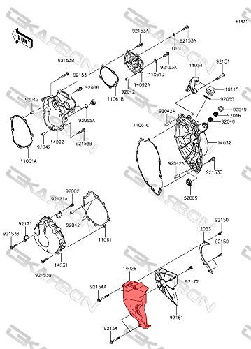 Tekarbon, Replacement For Sprocket Cover, Kawasaki Zx6R (2013-2020), Carbon Fiber, 2X2 Twill Weave #TOP4