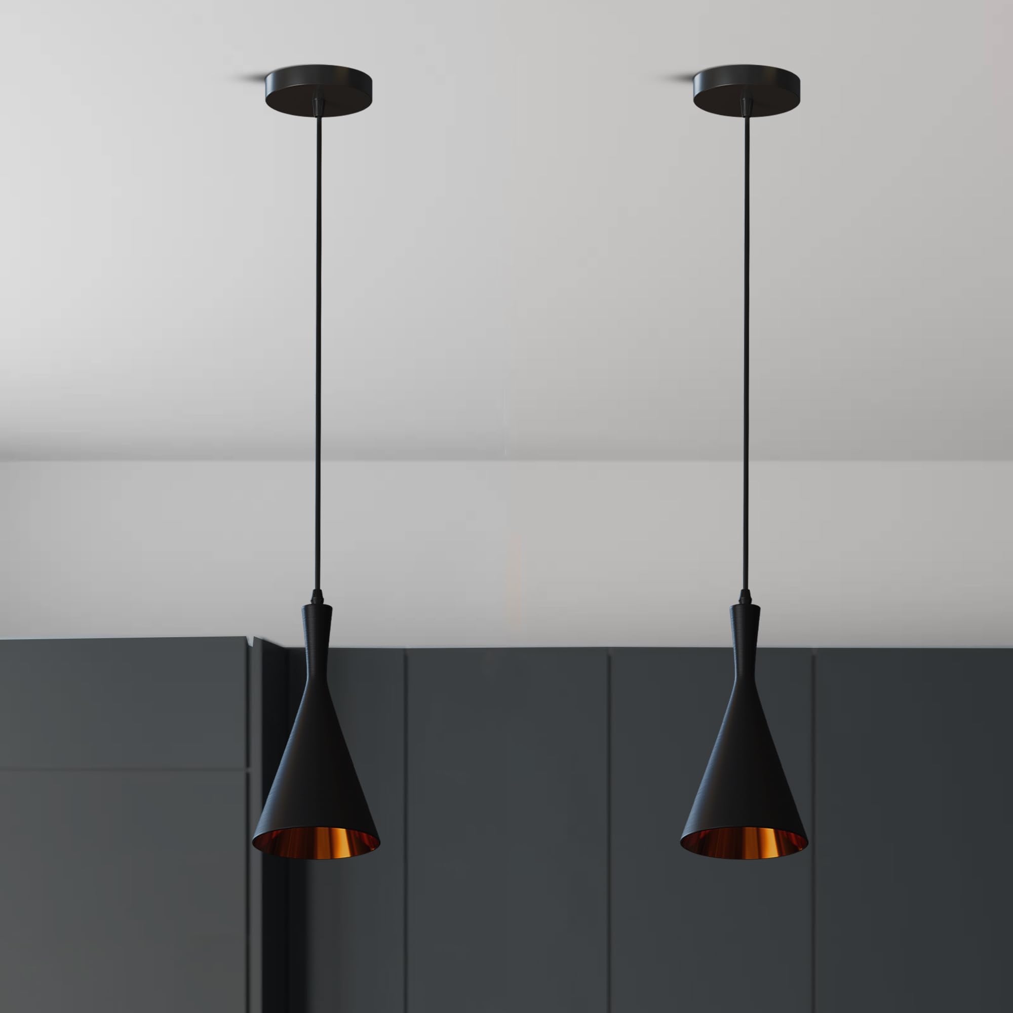 LEDSone Modern Pendant Light Black Inner Gold Hanging Ceiling Light with 95 cm Adjustable Cable E27 Lamp Fixture Farmhouse Décor Dining Room Hallway Kitchen Bar Restaurant - Image 3
