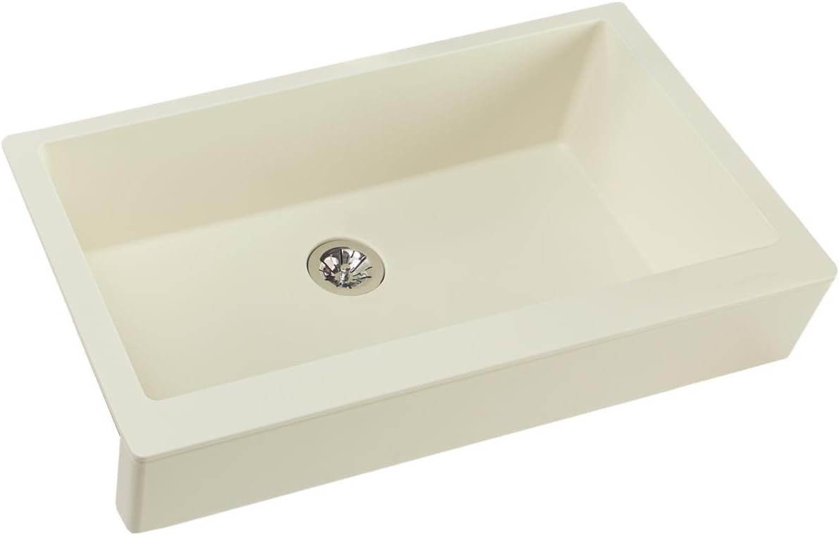 Elkay ELXUFP3620PA0 Quartz Luxe Single Bowl Farmhouse Sink with Perfect Drain, Parchment