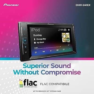 Pioneer DMH-241EX 6.2 Resistive Touchscreen, Double Din Bluetooth, Backup Camera, AM/FM Radio, USB, FLAC Playback, Short Chassis, 13-Band EQ, 50W x 4 Output