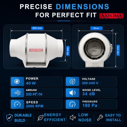 Image of Inline Duct Fan 4 Inch | 40W Quiet Ventilation Extractor | 2600 RPM | 310 m /h Airflow | 34 dB Silent Exhaust Fan for Grow Tent, Kitchen, Bathroom & Hydroponics - With Copper Motor