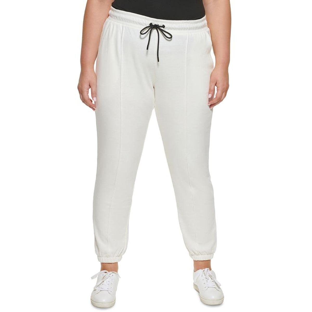 DKNYSport Womens Plus Drawstring Marled Jogger Pants, Snow, 1X