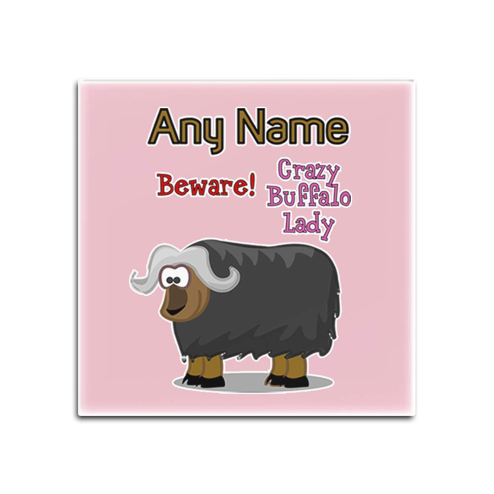 Dessous-de-Verre Carrés Anti-Taches en Verre Blanc Personnalisable Crazy Buffalo Lady