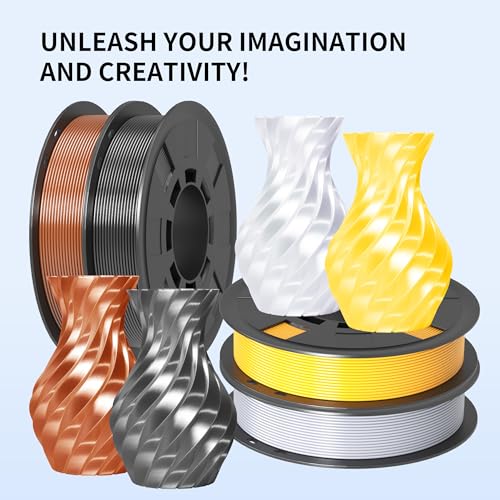 Image of RAMBERY Silk PLA Filament, Silver /Gold /Copper /Grey, 1.75mm, 200g x 4 | Shiny Metallic, Dimensional Accuracy + /-0.02mm, 3D Printer Filament