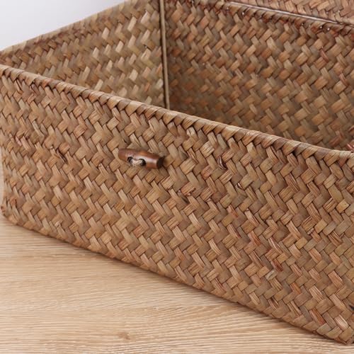 Panier rectangulaire osier tissé à la main boîte de rangement premium avec couvercle - 6