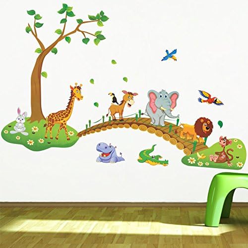 Animaux De La Jungle A Travers Le Pont Amovible Dessin Anime Sticker Mural Sticker Mural Decoration Murale Papier Peint Pour Chambre D Enfant Amazon Ca Outils Et Bricolage