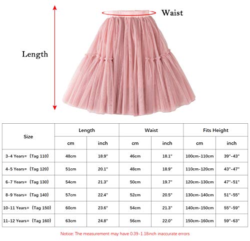 Girls Tulle Midi Skirt Puffy Layered Tutu A-Line Long Dress Kids Mesh Ruffle Ruched Skirts Princess Fairy Tiered Pettiskirt Summer Sundress Skirt 6-7 Years #TOP6