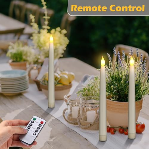 Image of Tuanse 24 Pack 24 Pack Flameless Flicker Taper Candles Bulk with Remote and Timer, Battery Operated LED Warm White Taper Candles Light for Home Wedding Decoration Gifts (Beige,8 Inch)