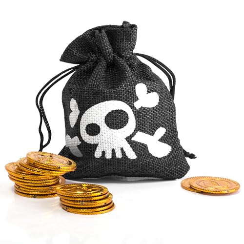 papapanda Sac à trésor pirate - Porte-monnaie - Pièces d'or - Sac capitaine - Tête de mort - Goldtaler - Pour costume de pirate