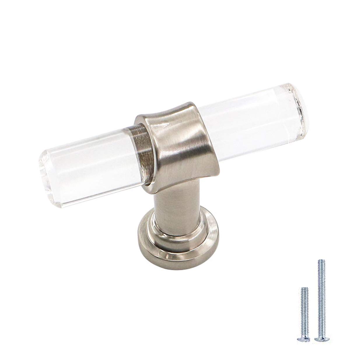 Peaha 10 Pack Brushed Nickel Cabinet Knobs T Shape Acrylic Drawer Knob Silver Decorative Hardware for Dresser Cupboards