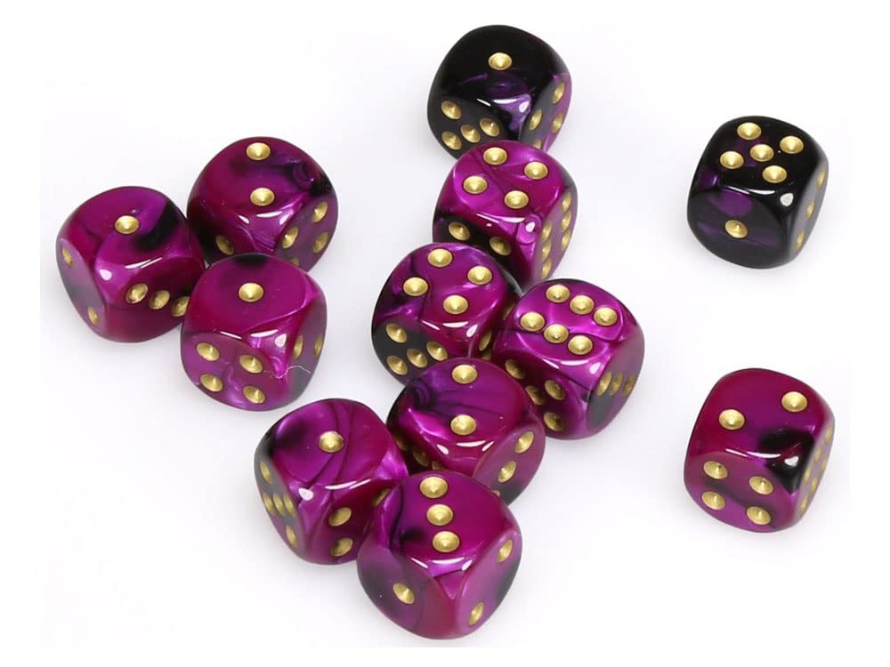 Amazon | Gemini 4 16mm D6 Black Purple with Gold Dice (12