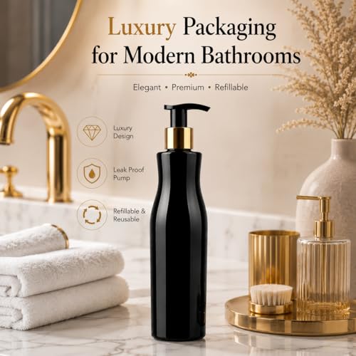 Image of Prakash Empty Plastic Trophy Pump Bottles Dispenser 500ml Portable Shampoo Lotion Hand Bottle (Black Trophy Golden Pump 500ML, Pack of 6)