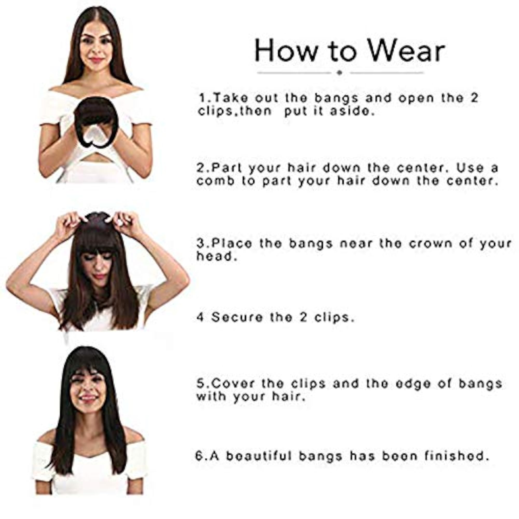 Women's Front Hair Bangs Extension, 2 Clip Fringe