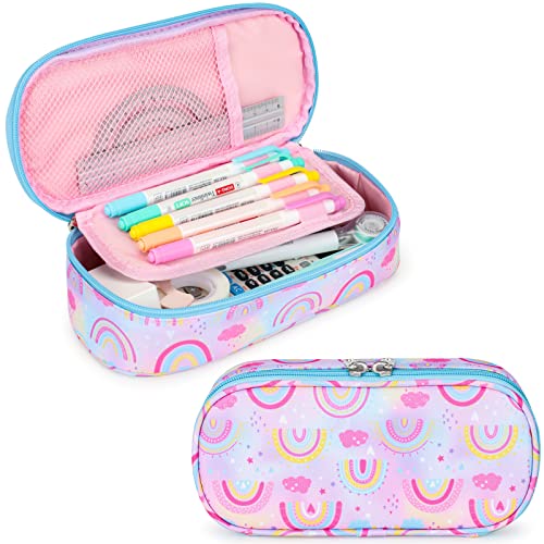 Image of Cambond Cute Pencil Case for Girls - Big Capacity Pencil Cases for Kids, Large Storage Pencil Pouch for School, Pencil Case Only, Purple Rainbow