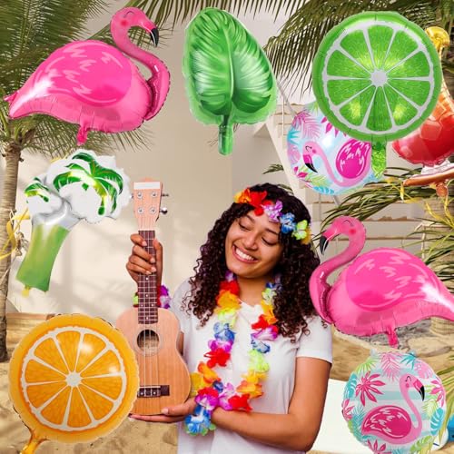 Image of Tropical Balloon Hawaiian Balloons Party Decorations Flamingo Pineapple Coconut Tree Monstera Leaf Mylar Foil Balloon Luau Summer Helium Balloons for Birthday Hawaii Aloha Beach Pool Party Decorations