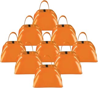 ArtCreativity 3 Inch Orange Metal Cowbell Noisemakers - Pack of 12 - Loud Metal Cowbell Noise Makers with Handles, Great for Football Games, Sporting Events, New Yearâ€™s Eve, for Kids and Adults