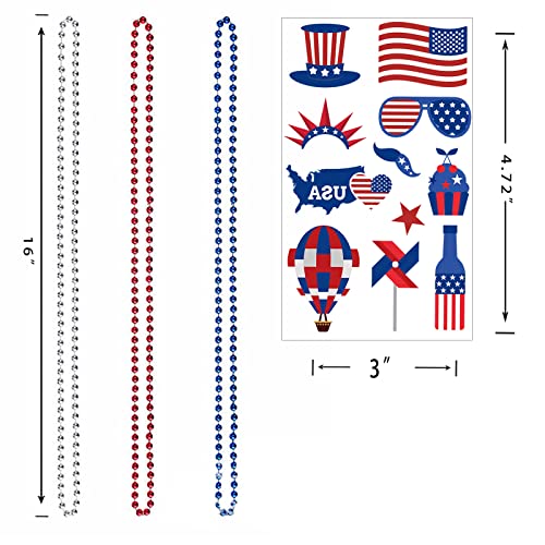 80+ Pcs 4Th Of July Temporary Tattoos, 6 Pcs Star Bead Necklaces, Red White And Blue Plastic Necklace, Patriotic Tattoos Party Favor, Independence Day #TOP1