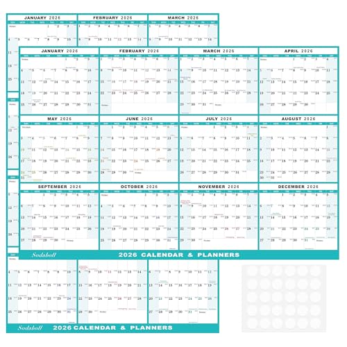 32' x 48' 2026 Wall Calendar, Folded Wet & Dry Erase Wall Calendar 12 Month, Annual Yearly Planner...