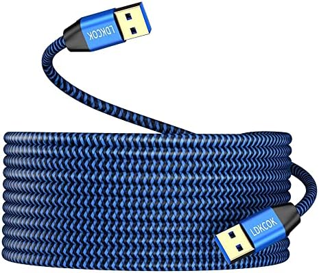 USB to USB Cable 15FT,Durable Braidedfor USB 3.0 Male to Male Type A to Type A Cable Data Transfer Compatible with Hard Drive, Laptop, DVD Player, TV, USB 3.0 Hub, Monitor, Camera, Set Up Box and More