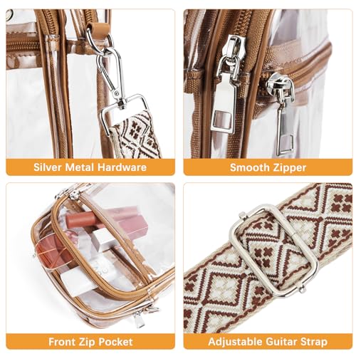 BOSTANTEN Clear Bag for Women Stadium Approved Clear Bags Small Crossbody Purse Trendy for Concerts Sports Events Brown (Cable Hole) by BOSTANTEN - Used condition - Image 6