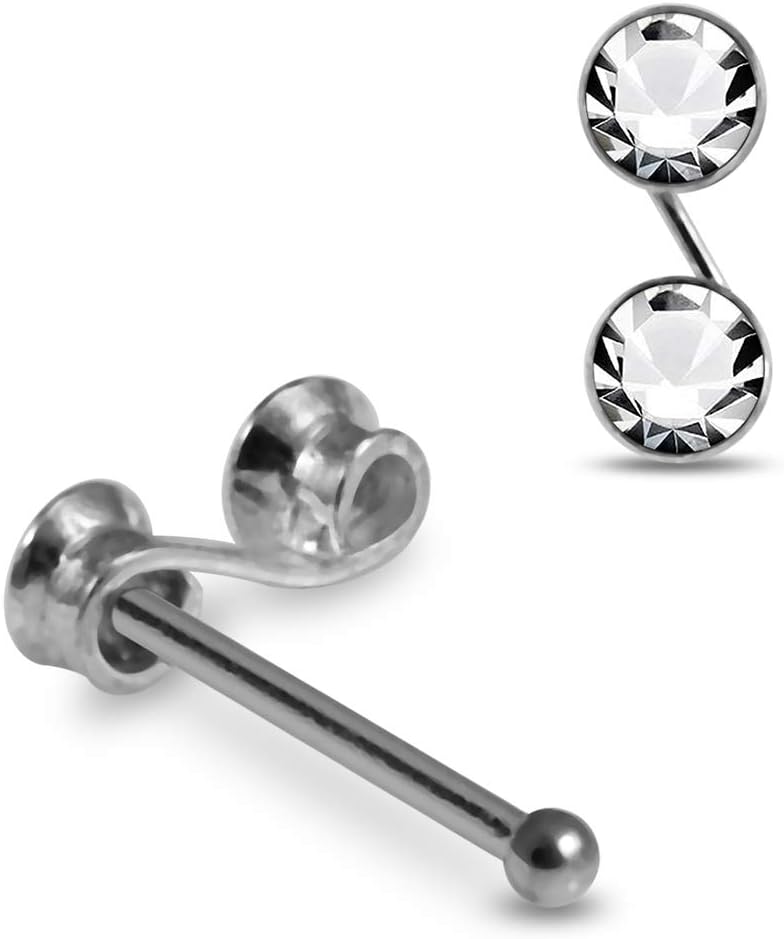 Clear Jeweled S Shape Top 22 Gauge 925 Sterling Silver Ball End Nose Stud Nose Piercing