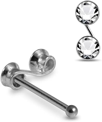 Clear Jeweled S Shape Top 22 Gauge 925 Sterling Silver Ball End Nose Stud Nose Piercing