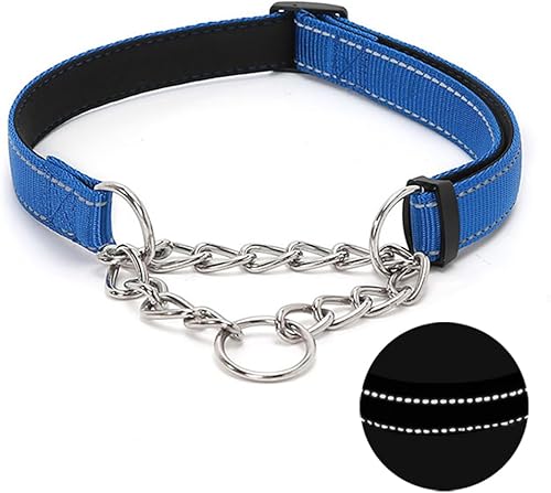 Miniatura 8 de Martingale - Collar para perro con cadena de acero inoxidable, collar reflectante de nailon acolchado suave ajustable, cadena resistente sin