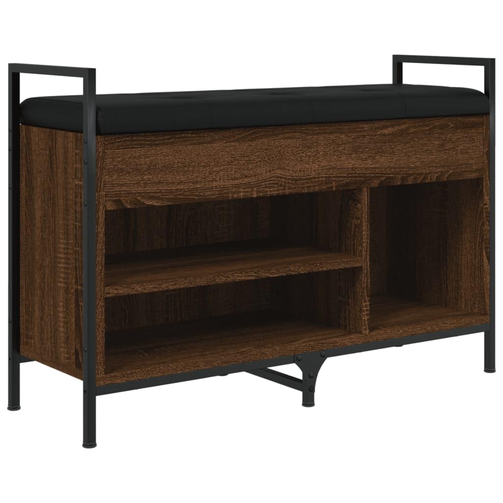 Banc à chaussures en chêne marron et métal pour entrée | 85,5x32x57,5 cm