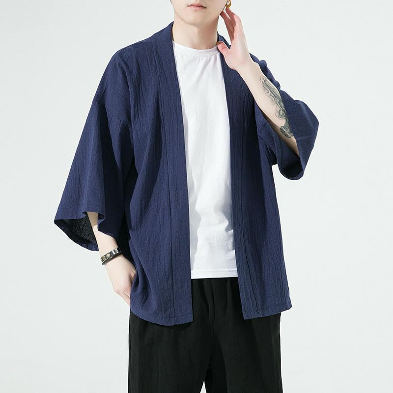 Cardigan homme style chinois en lin léger veste décontractée été ample - 3