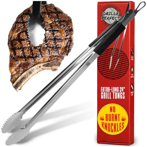 Grill Tongs 24-Inch Super Long Extra Heavy Duty for Grilling and Barbecue Heat Resistant Hand Grips Stainless Steel for BBQ Outdoor Kitchen and Cooking Hot Grilled Food