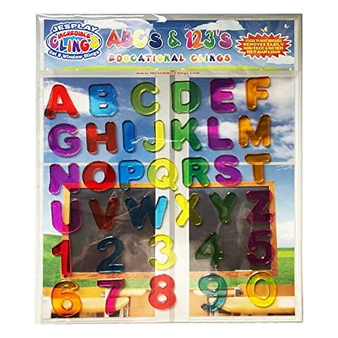 ABC & 123 Gel Window Clings for Kids -Letters and Numbers Window Stickers for Toddlers, Gel Clings Window Decals Kids Jelly Reusable Sticker - Classroom Car Plane Airplane Activities (Jesplay USA) Cover