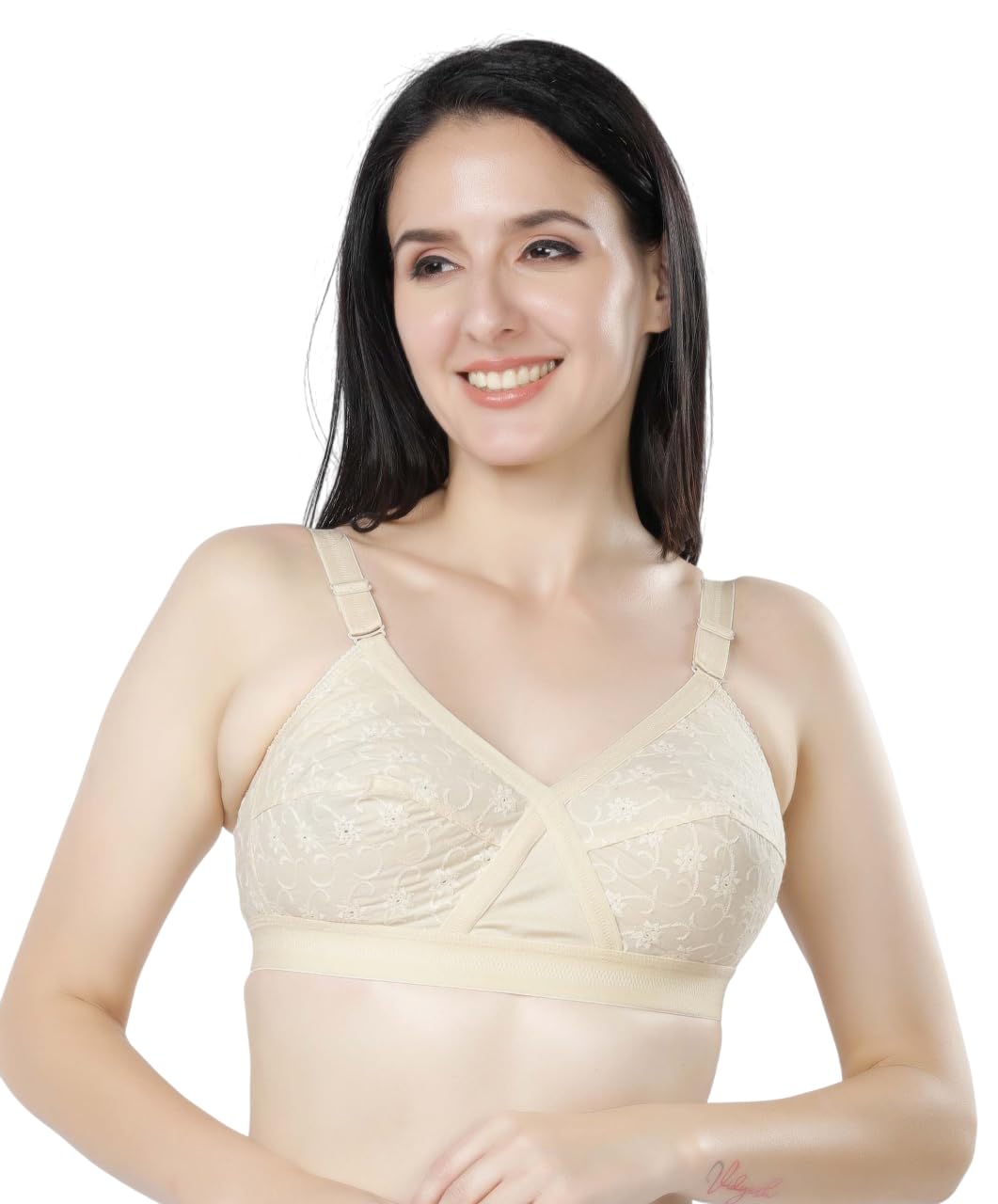 salient Women's X-Frame Cotton Chikankari Hakoba Embroidered Bra with Wide Bottom Band – Non-Padded, Non-Wired, High Support 25_Celina | Multicolor | Multisize-picture-53
