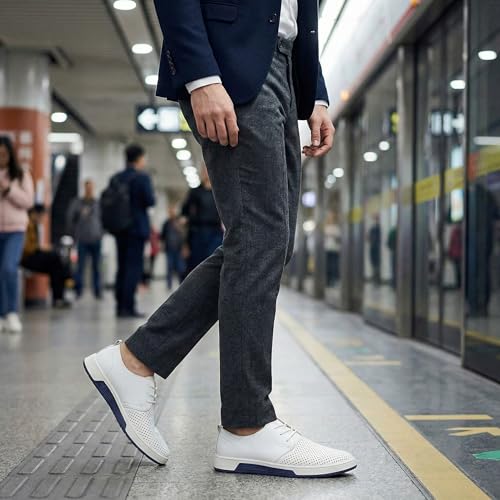 Image of konhill Men's Casual Oxford Shoes - Breathable Dress Shoes Loafers Lace-up Flat Sneakers